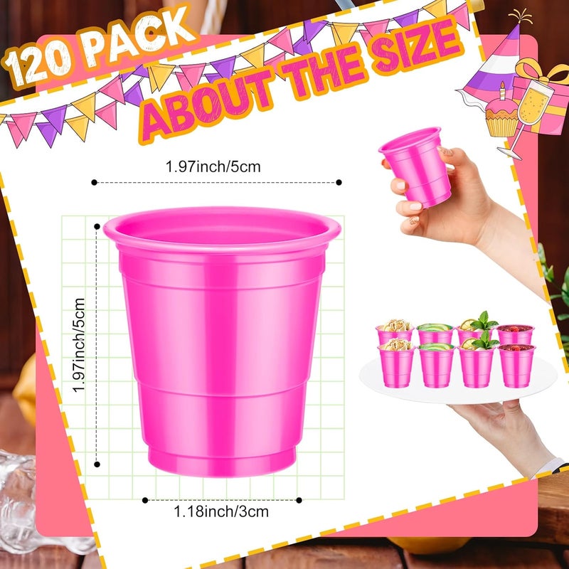 cssopenss 120 Pcs Pink Shot Cups pink Plastic Shot Glasses 2 oz Valentines Day shot Glasses Disposable for Drinking Tastings Served Snacks Jello Tastings and Samples - Image 2